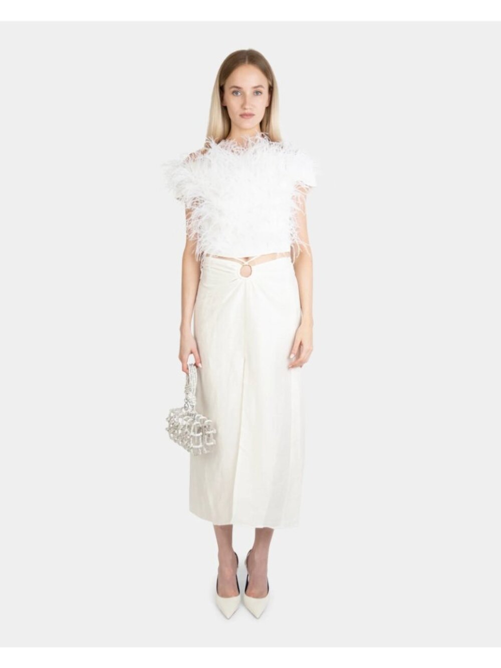 Cult Gaia Sosha Feather Top in Off White 6 New Womens Blouse - Picture 15 of 16